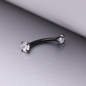 Detail View 1 of Implant Grade Titanium Blackline Prong Set Gem Sparkles Internally Threaded Curved Barbell-Clear Gem